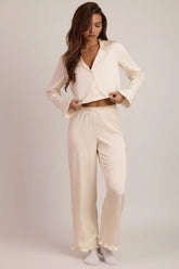 Ruffle-Trim Mid-Rise Pyjama Trousers in Ivory