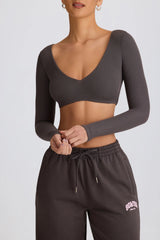 Ribbed Modal Long-Sleeve Crop Top in Charcoal Grey
