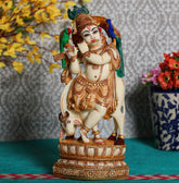 Novrla Handcrafted Krishna & Cow Marble Dust Resin Idol - Hindu God Statue - Decorative Murti