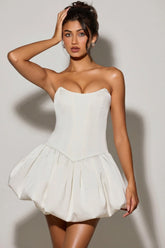 Lace-Up Bubble Hem Corset Micro Mini Dress in White