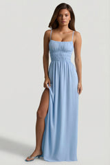 Shirred Camisole Maxi Dress in Sky Blue
