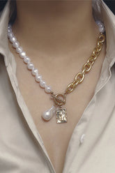Gothic Baroque Pearl Angel Pendant Choker Necklace