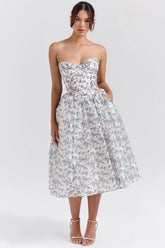 English Porcelain Print Strapless Sundress
