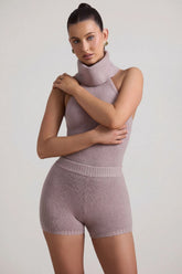 Ribbed-Knit Shorts in Taupe