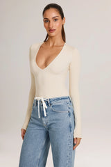 Modal Plunge Long-Sleeve Bodysuit in Ivory