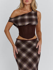 NARELLE TOP BROWN CHECK