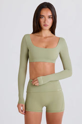 Four-Way Stretch Multiway Long-Sleeve Crop Top in Matcha