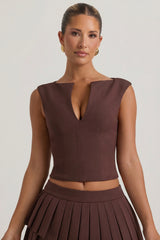 Open-Front Crop Top in Chocolate Brown