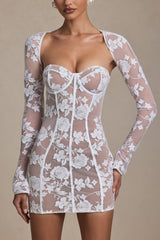 Lace-Detail Corset Mini Dress in White
