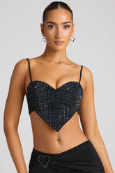Embellished Statement Heart Shaped Crop Top in Black