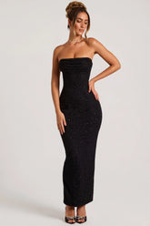 Embellished Bandeau Cowl Neck Maxi Dress in Black