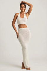 Bouclé Mid-Rise Maxi Skirt in White