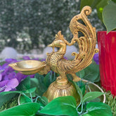 Novrla Dancing Peacock Diya - Handmade Brass lamp - Brass Diya For Pooja