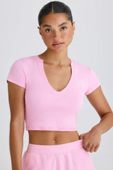 Stretch Cotton Jersey Graphic Print Cropped T-Shirt in Bubblegum Pink