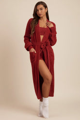 Fluffy Knit Longline Cardigan in Ruby Red