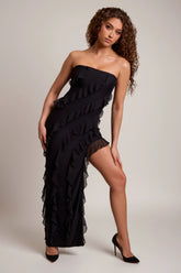 Bandeau Ruffle Detail Maxi Dress in Black
