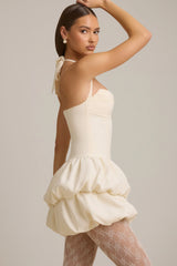 Halterneck Layered Bubble Hem Corset Mini Dress in Ivory