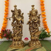 Novrla 20 Inches Radha Krishna Brass Idol - Handmade Decorative Statues Figurines