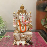 Novrla 9 Inches Ganesha Marble Dust & Resin Idol - Decorative Figurine