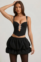 Layered Bubble Hem Mid-Rise Mini Skirt in Black