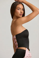 Cut-Out Bow-Detail Corset Top in Black