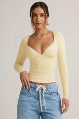 Modal Ruched Long-Sleeve Top in Buttercream Yellow