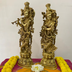 Novrla 30 Inches Brass Idol of Radha Krishna - Handmade Decorative Figurines