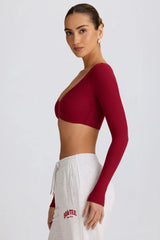 Ribbed Modal Long-Sleeve Crop Top in Burgundy