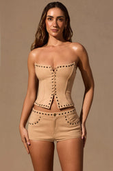 Lace-Up Corset Top in Tan