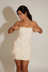 Bandeau Ruffle Detail Mini Dress in White