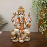 Novrla 7 Inches Ganesha Marble Dust Resin Idol - Ganpati Decorative Statue for Home Decor - Housewarming Gift
