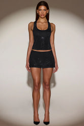 Embellished Mid-Rise A-Line Mini Skirt in Black