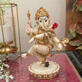 Novrla Dancing Ganesha Marble Dust Resin Idol - Hindu God Statue - Decorative Murti