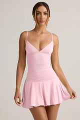Modal Ruched A-Line Mini Dress in Baby Pink