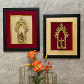 Novrla Framed Brass Prabhavali (Set of 2) - Lord Hanumanji And Garuda - Ethnic Wall Decor