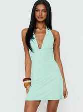 Tinisie Halter Mini Dress Aqua
