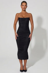 Ruched Backless Bodycon Midaxi Dress in Black