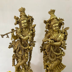Novrla 30 Inches Brass Idol of Radha Krishna - Handmade Decorative Figurines