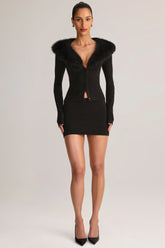Knit Mid-Rise Mini Skirt in Black