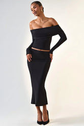 Modal Mid-Rise Midaxi Skirt in Black