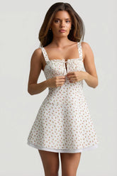 Lace-Up Cotton-Poplin Mini Dress in Rose Print