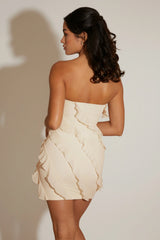Bandeau Ruffle Detail Mini Dress in White