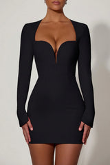 Cut-Out Heart-Detail Bodycon Mini Dress in Black