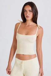 Ribbed Knit Tie Tank Top in Cream