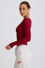 Ribbed Modal Ruched V-Neck Top in Burgundy