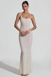Embellished Backless Maxi Dress in White