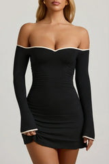 Modal Off-Shoulder A-Line Mini Dress in Black