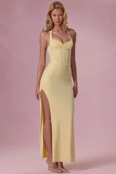 Premium Jersey Corset Bridesmaid Dress in Butter Yellow
