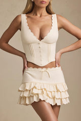 Plunge-Neck Scalloped Corset Top in Ivory