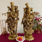 Novrla Radha Krishna Brass Idol, 25 Inch Krishna Statue Large - Handmade Decorative Figurines